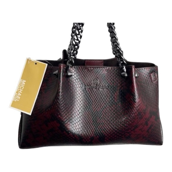NWT MICHAEL KORS Zena Small Convertible Chain Messenger in Merlot Snakeskin - Picture 3 of 10
